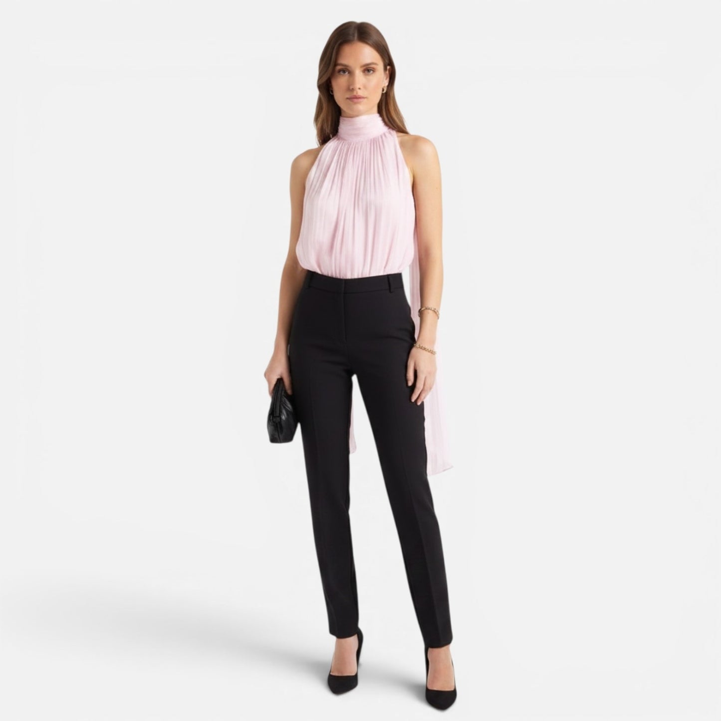 Body plisado cuello perla lazo lateral