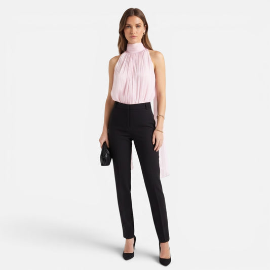 Body plisado cuello perla lazo lateral
