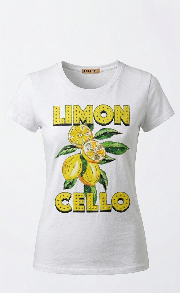 Playera diseño ramo de limones con pedrería