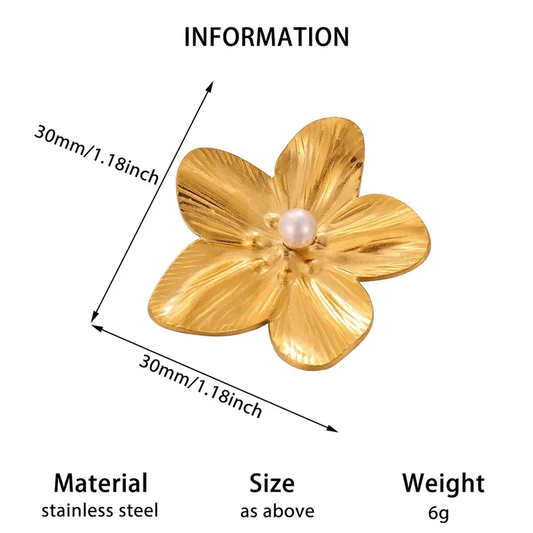 Broche acero inoxidable chapado en oro auténtico de 18 quilates flor