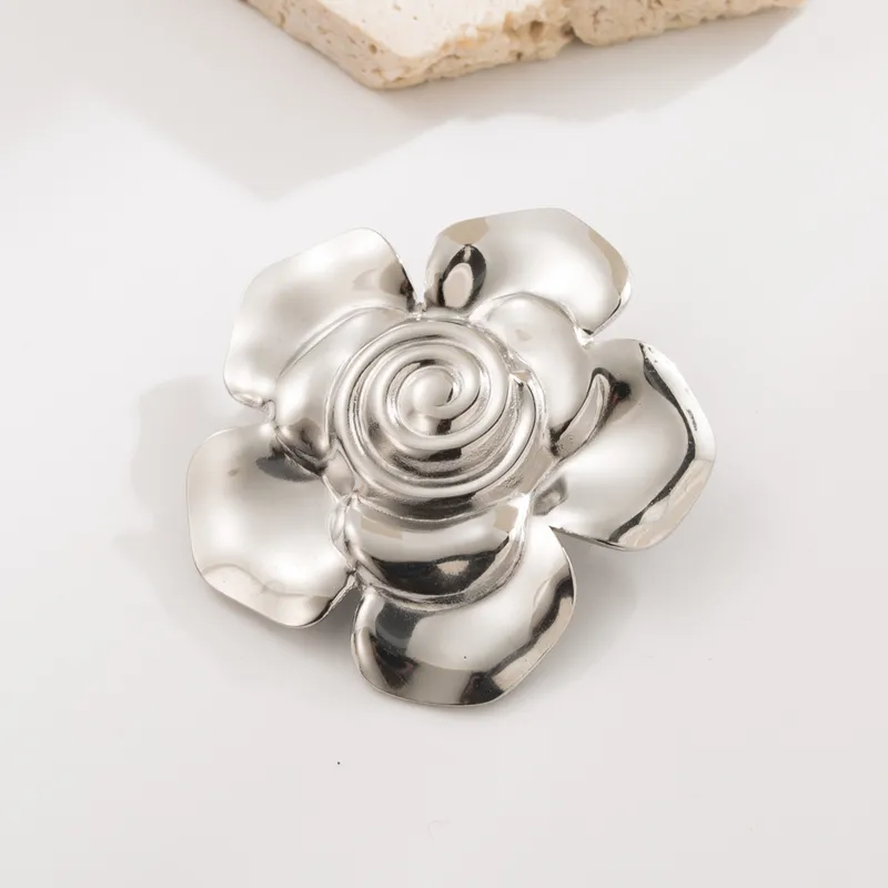 broche flor grande acero inoxidable