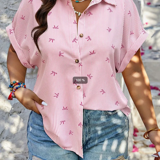 Camisa mujer rayas rojas con moño