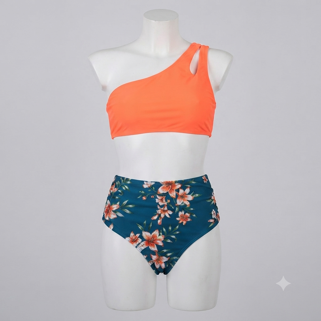 Traje de baño 2 piezas bikini naranja floreado