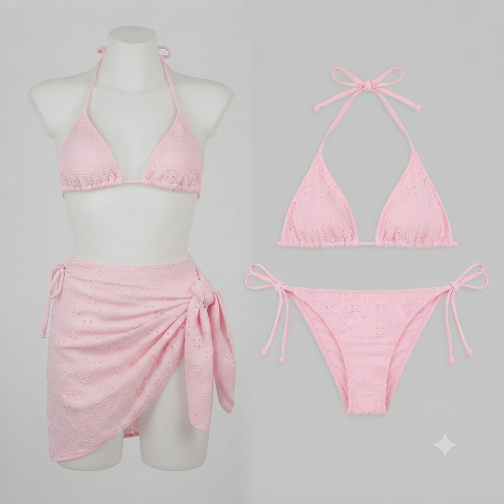 Traje de baño 3 piezas bikini con pareo