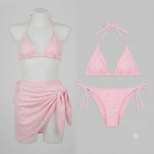 Traje de baño 3 piezas bikini con pareo