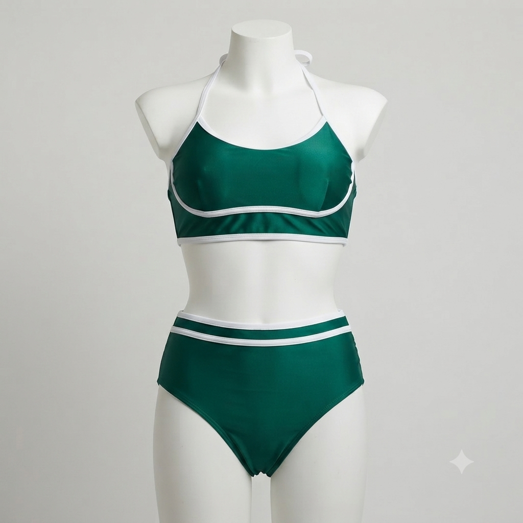 Traje de baño 2 piezas bikini verde con lineas