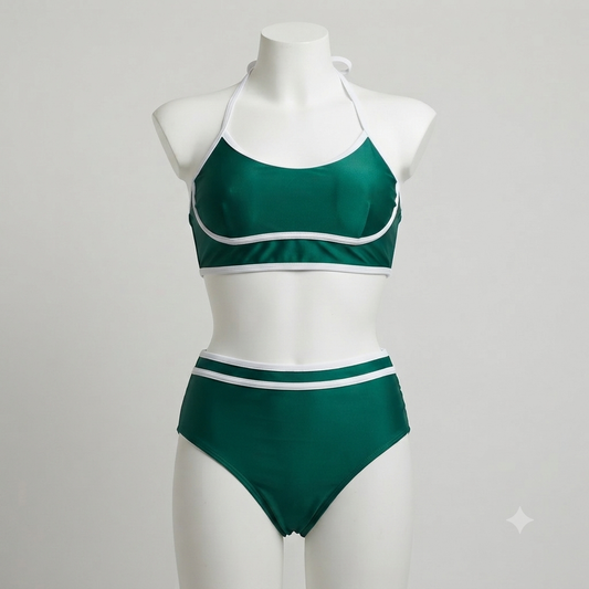Traje de baño 2 piezas bikini verde con lineas
