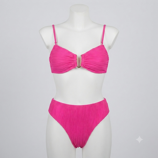Traje de baño 2 piezas bikini rosa acanalado