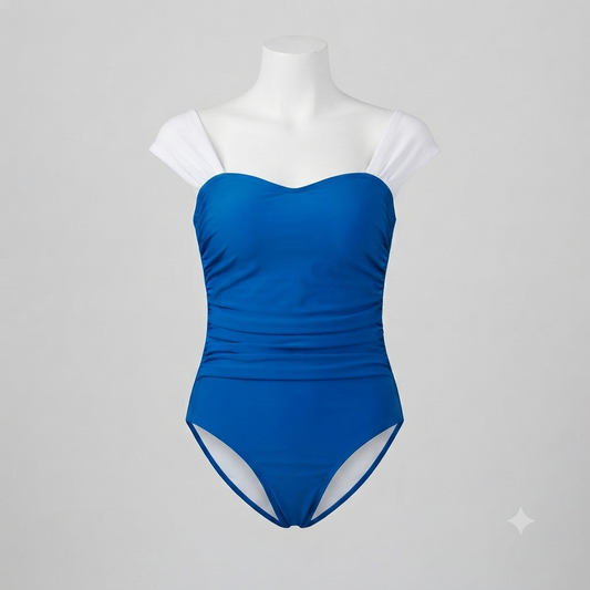 Traje de baño completo Azul con tirante blanco