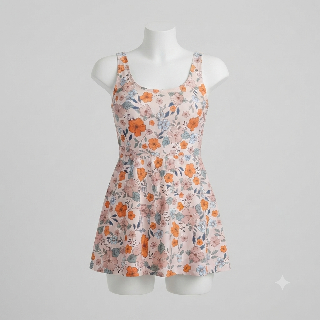 Traje de baño completo floreado con falda