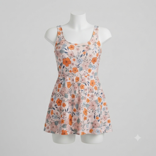 Traje de baño completo floreado con falda