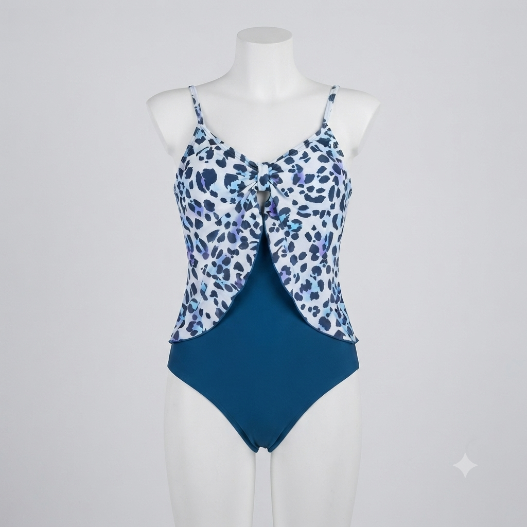 Traje de baño completo azul con manchas