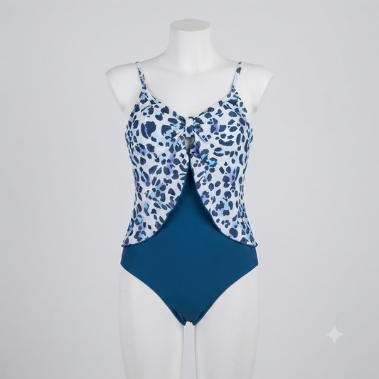 Traje de baño completo azul con manchas