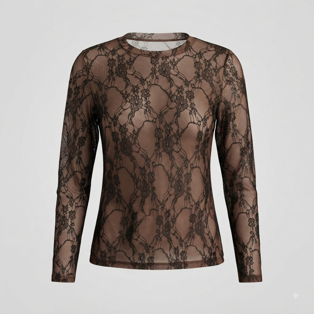 Blusa manga larga traslúcida con diseño