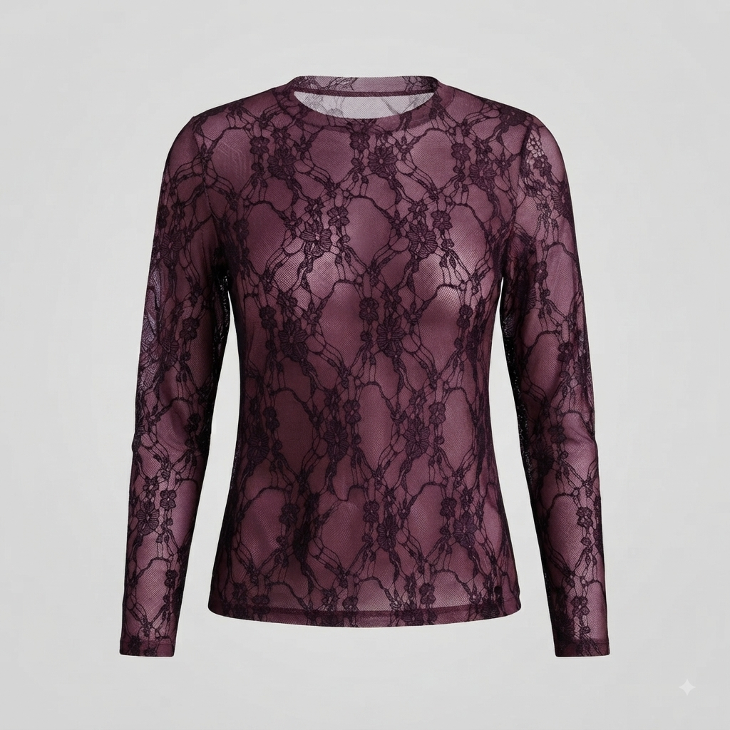 Blusa manga larga traslúcida con diseño
