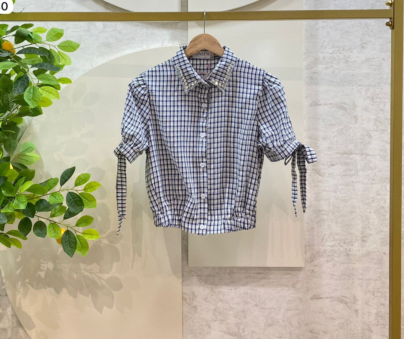 Blusa cuadros con pedrería