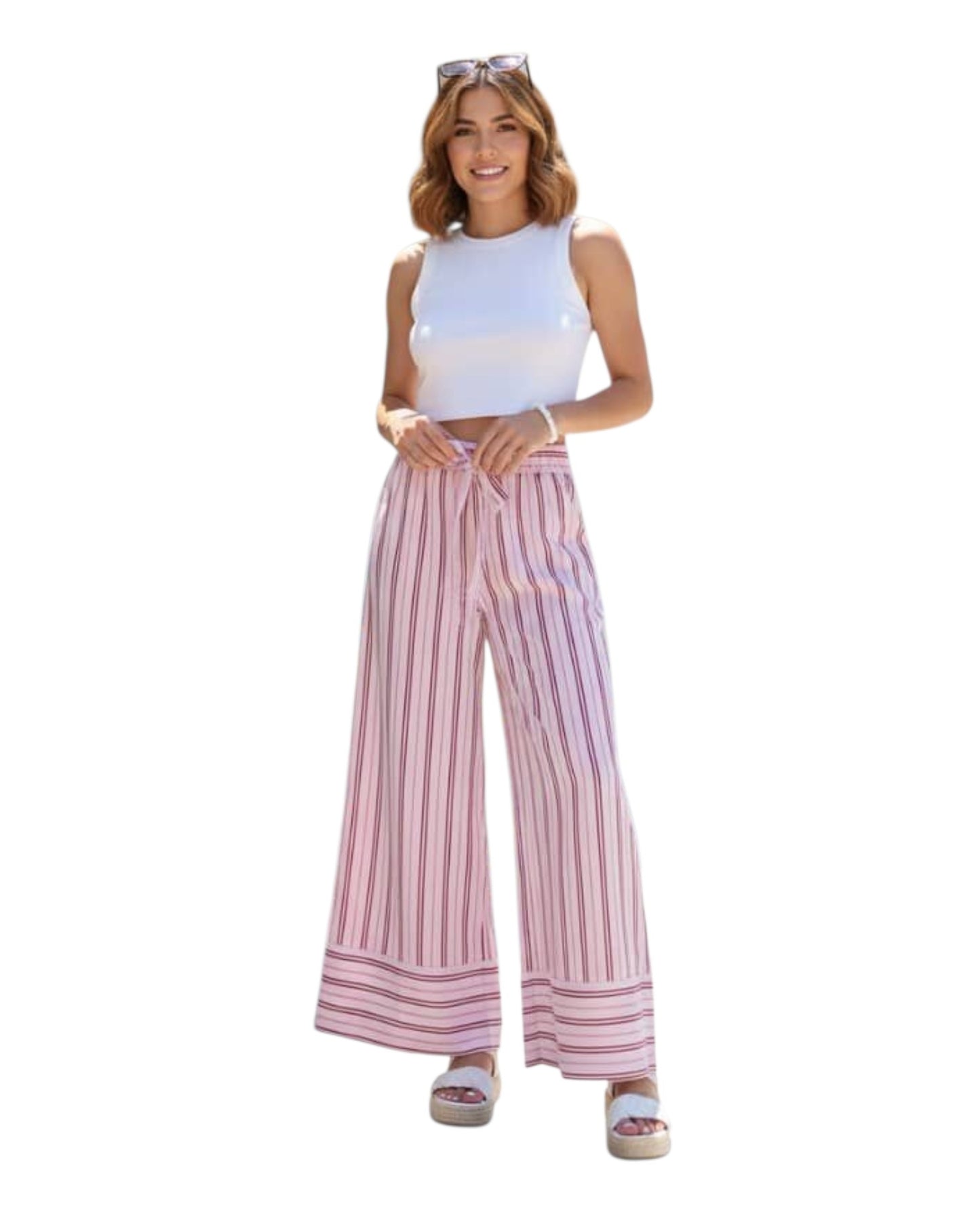 Pantalón con resorte y líneas rosa