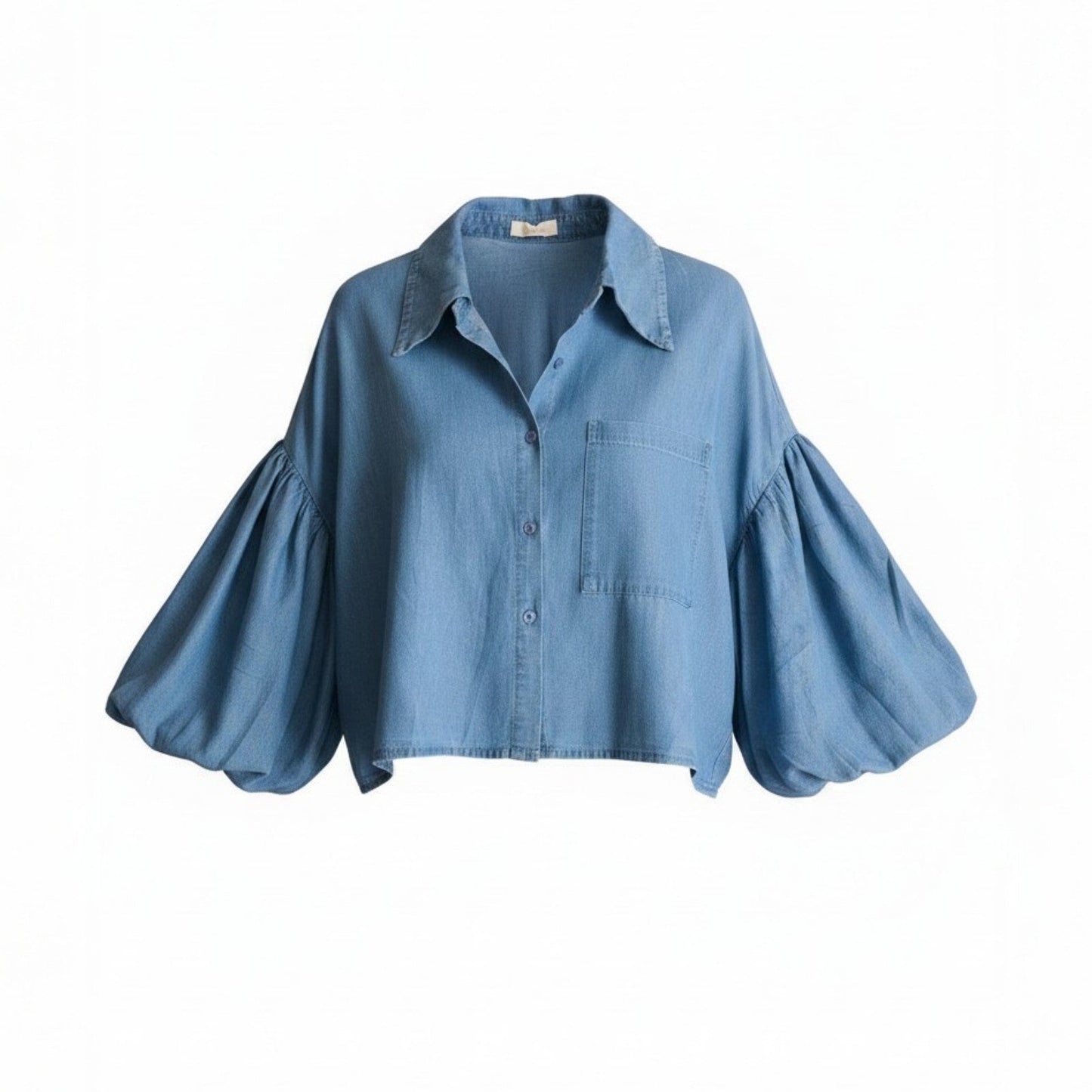 Camisa mangas globo azul mezclilla
