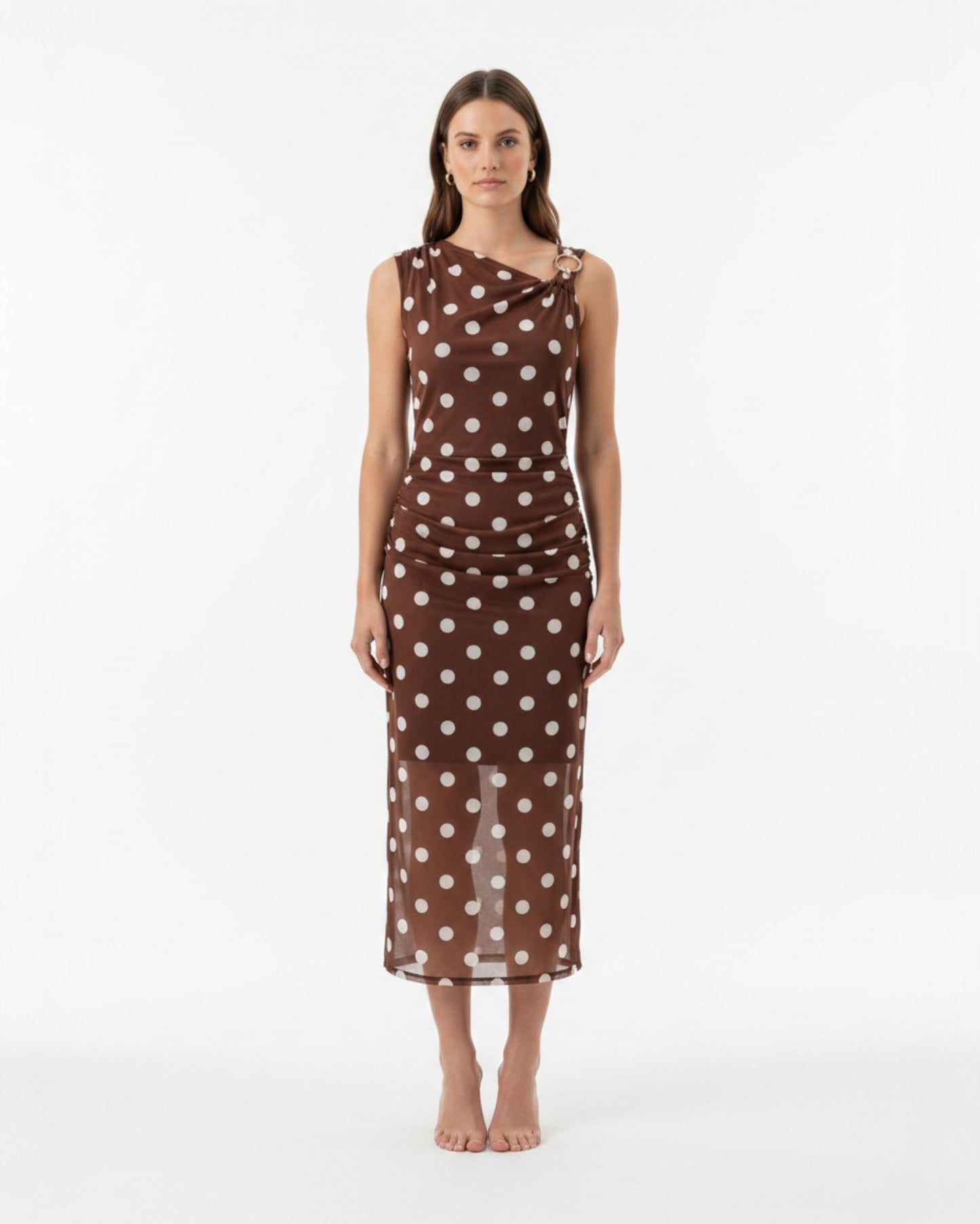 Vestido lunares drapeado lateral