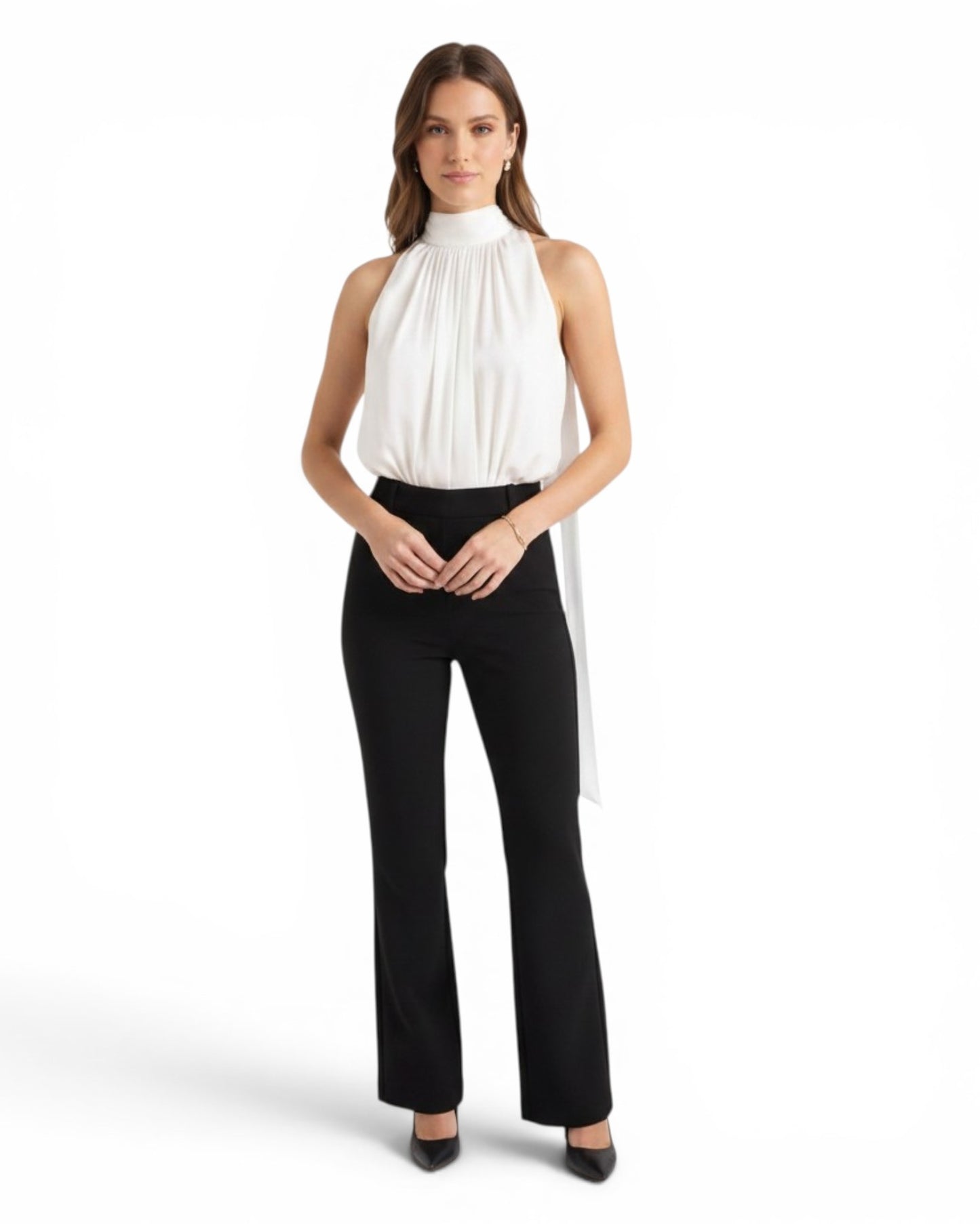 Body plisado cuello perla lazo lateral