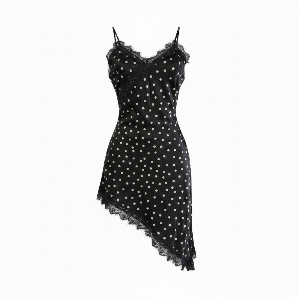 Vestido polka satin cuello V