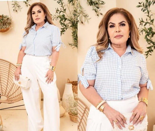 Blusa cuadros con pedrería