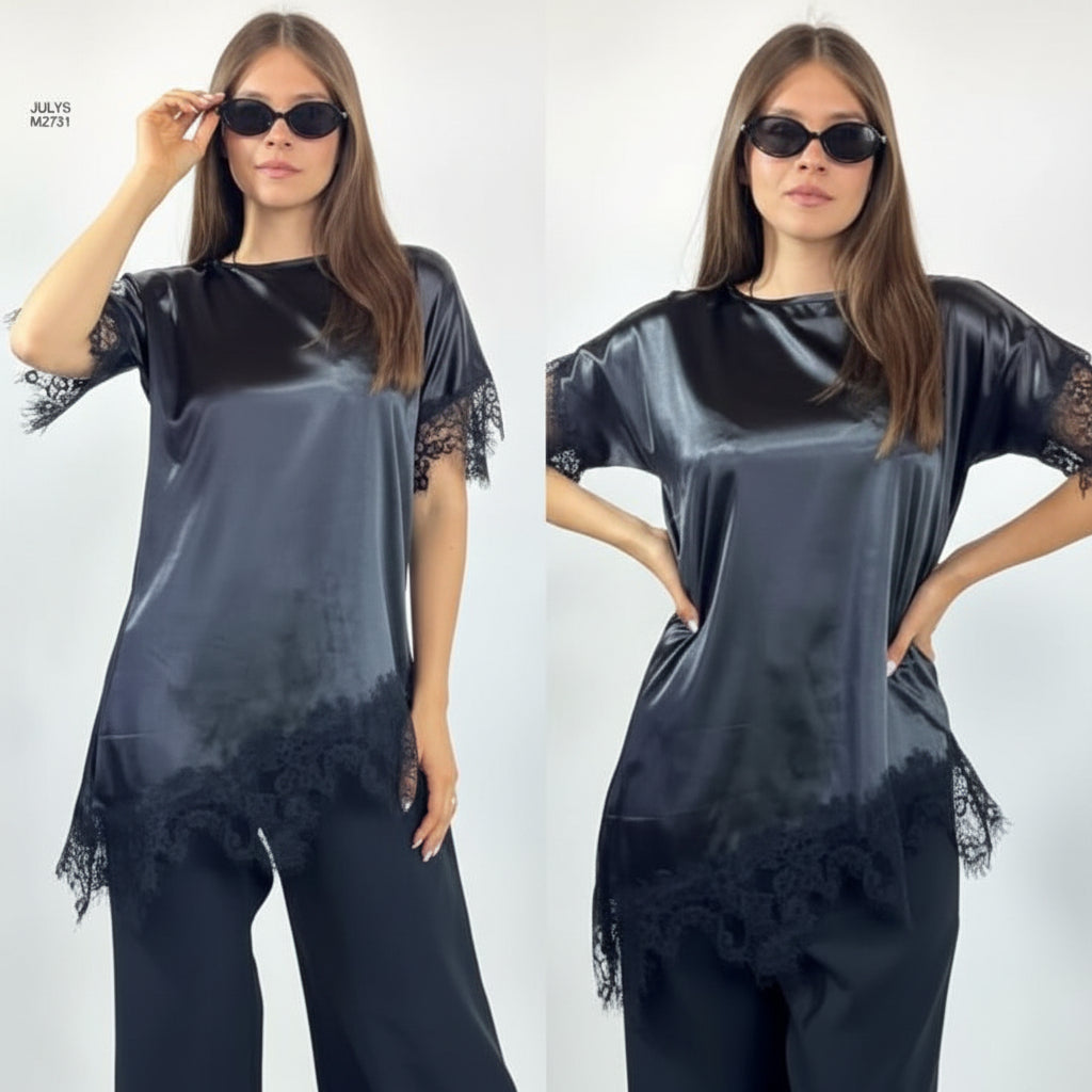 Blusa encaje sesgada