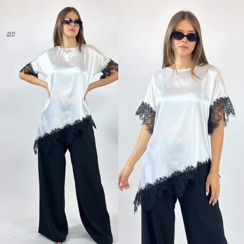 Blusa encaje sesgada