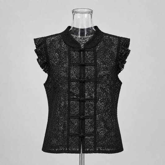 Blusa de encaje napoleón manga corta sin forro
