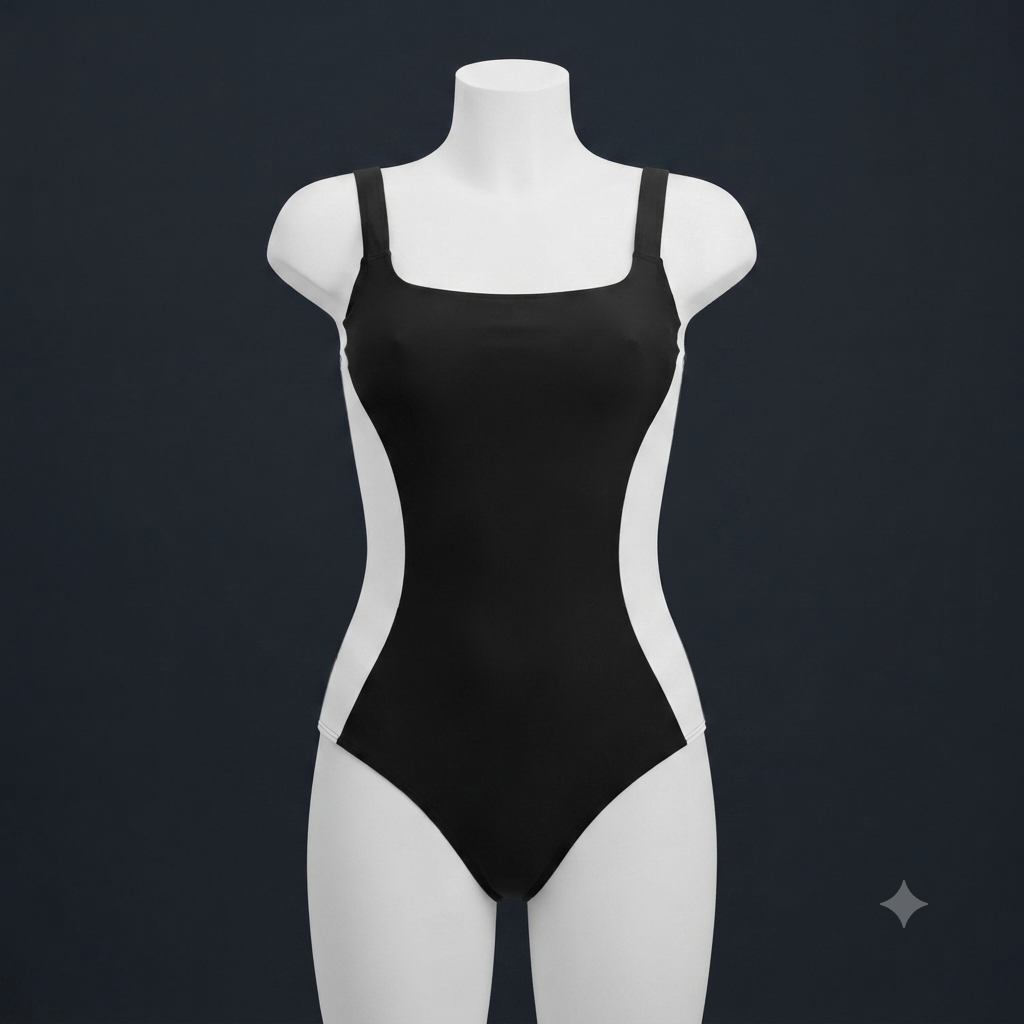 Traje de baño completo negro líneas blancas