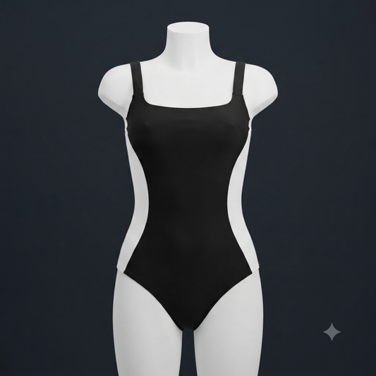 Traje de baño completo negro líneas blancas