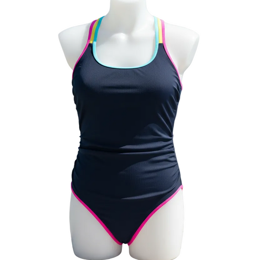 Traje de baño completo negro líneas de colores