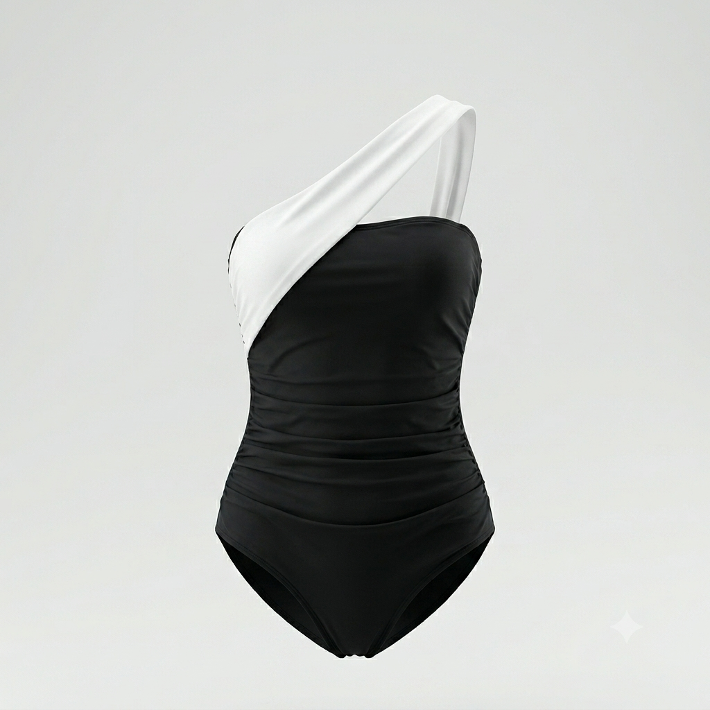 Traje de baño completo negro tirantes cruzado blanco