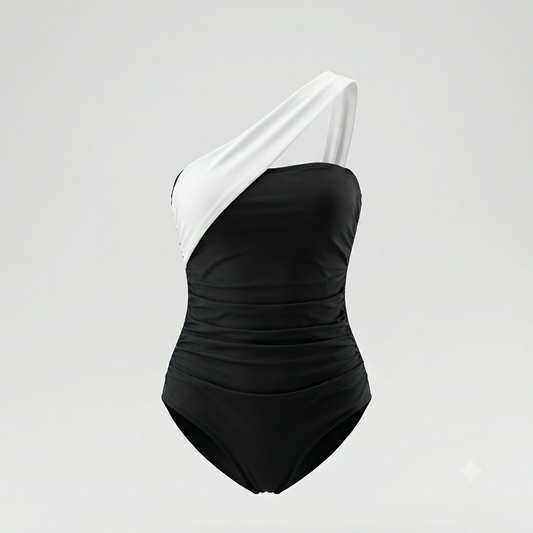Traje de baño completo negro tirantes cruzado blanco