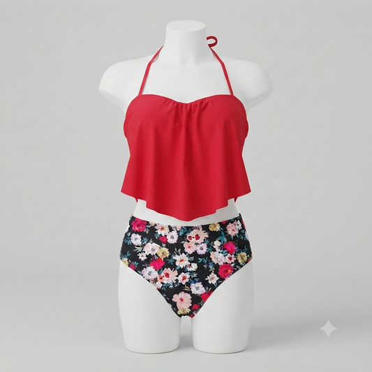 Traje de baño 2 piezas top completo calzon floreado