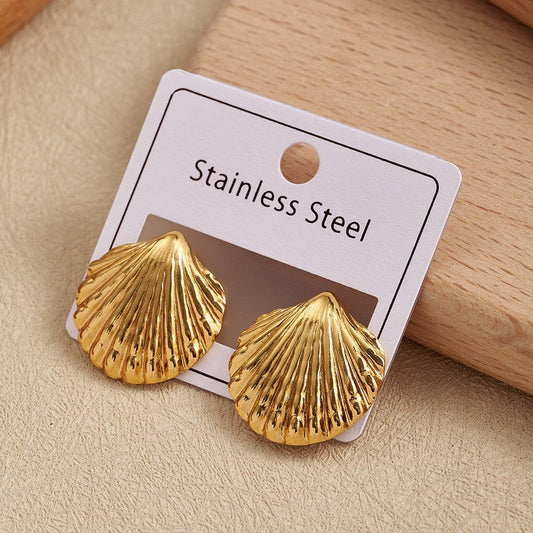 Aretes concha de mar acero inoxidable 3 cm