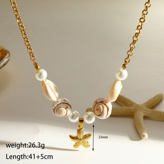 Collar estrella de mar dorado eslabon cubano acero inoxidable