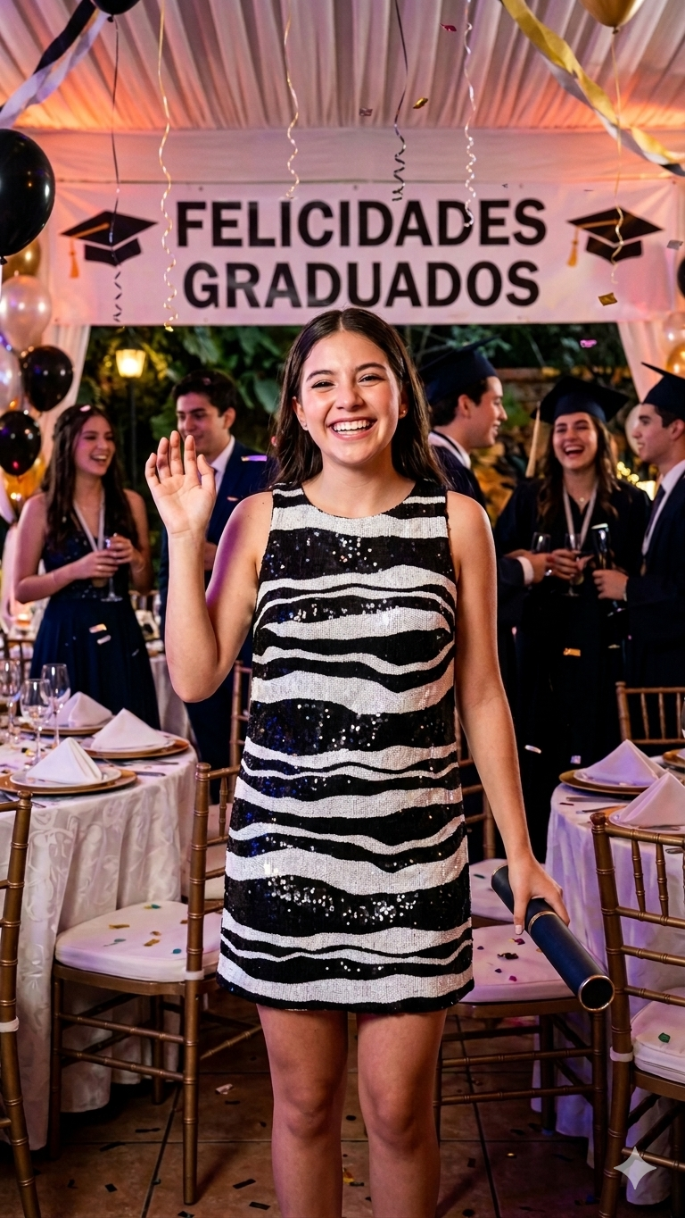 Vestido de noche lentejuela zebra
