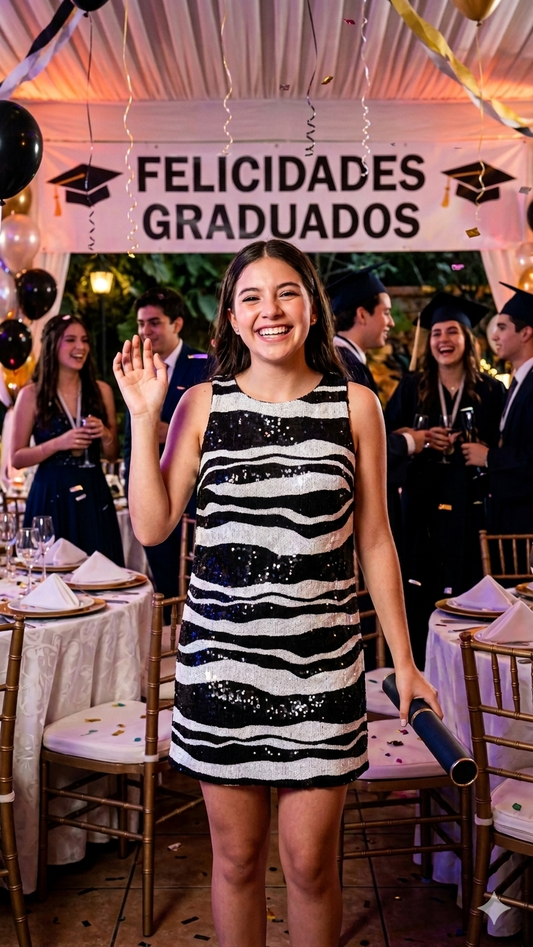 Vestido de noche lentejuela zebra
