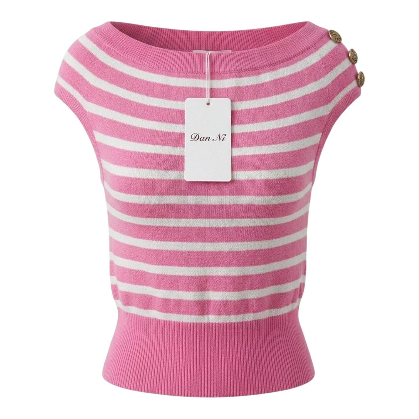 Blusa de punto líneas hombro boton dorado