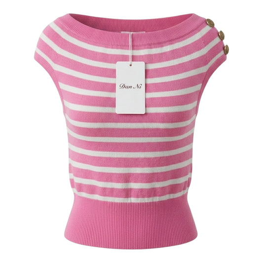 Blusa de punto líneas hombro boton dorado