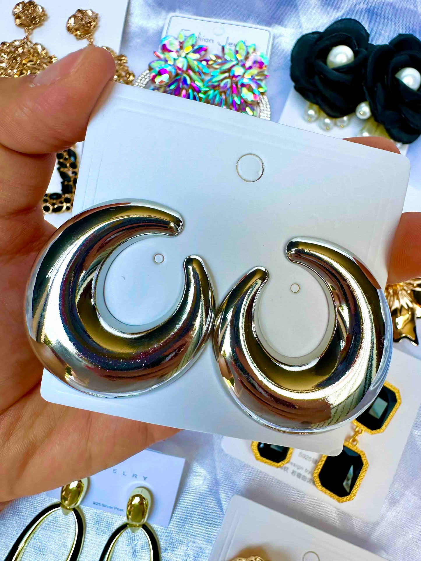 Aretes de fiesta plateado Luna