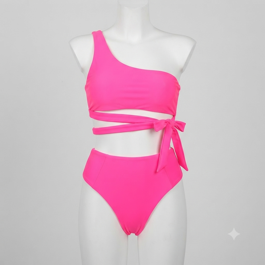 Traje de baño 2 piezas bikini rosa tirantes cruzado