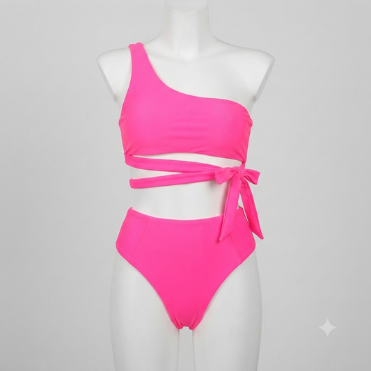 Traje de baño 2 piezas bikini rosa tirantes cruzado