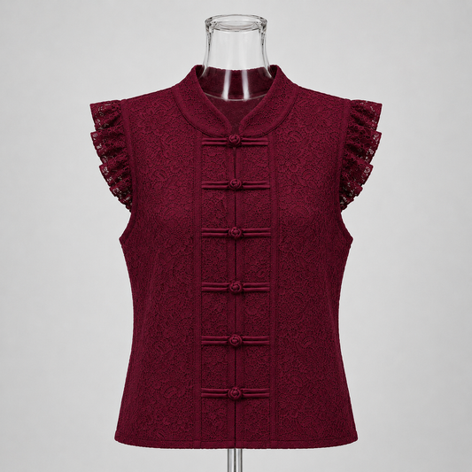 Blusa de encaje napoleón manga corta con forro